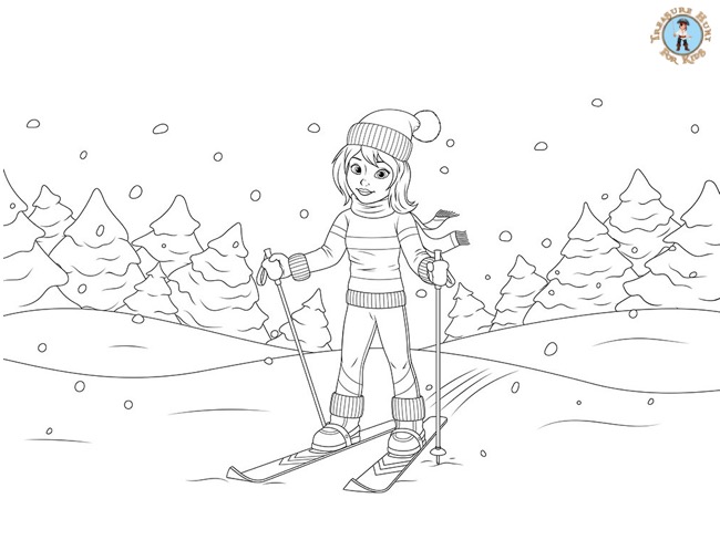 Skiing Coloring Page - Free Printables - Treasure hunt 4 Kids
