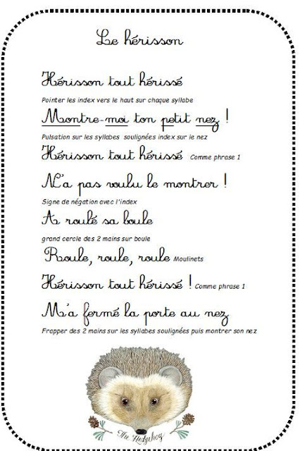 Nathalie Assistante Maternelle: comptine herisson