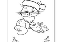 cat with santa hat coloring page