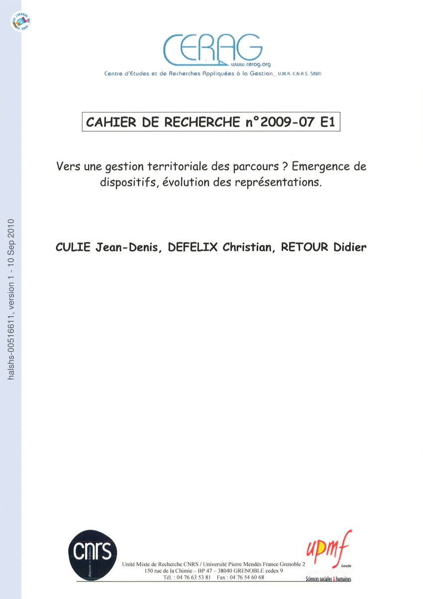 (PDF) Vers une gestion territoriale des parcours ? Emergence de