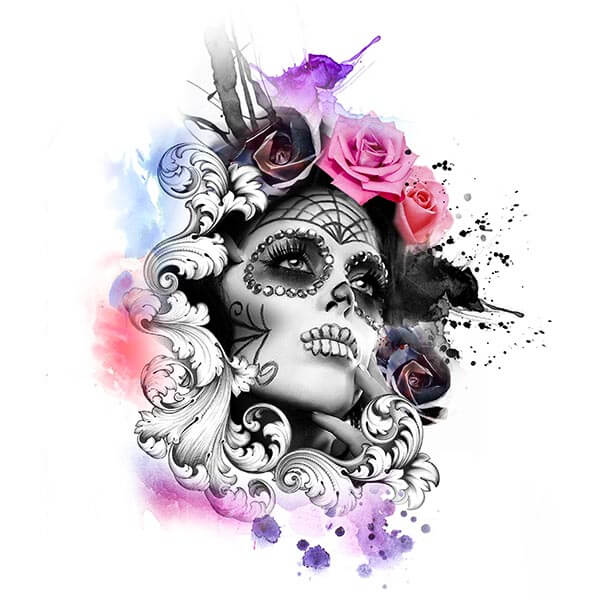 Tatouage éphémère Calavera fleurie & tête de mort | ultra-réaliste