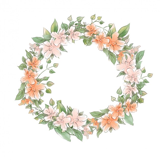 Couronne De Dessin à La Main Aquarelle De Fleurs Délicates De Printemps