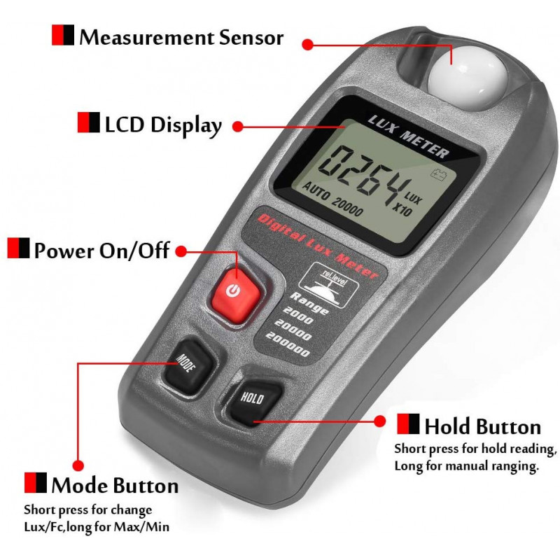 MT-30 Handheld Multifunction Digital Lux Meter 0.1-200000lux High