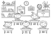 coloring page of a classroom