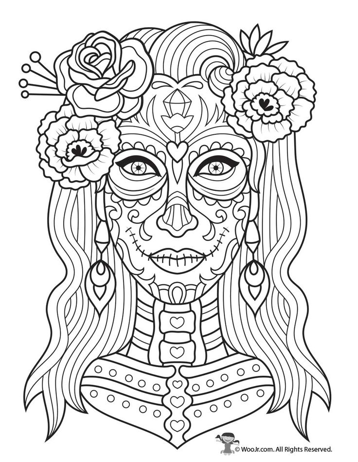 Dia de los Muertos Adult Coloring Page | Skull coloring pages, Adult