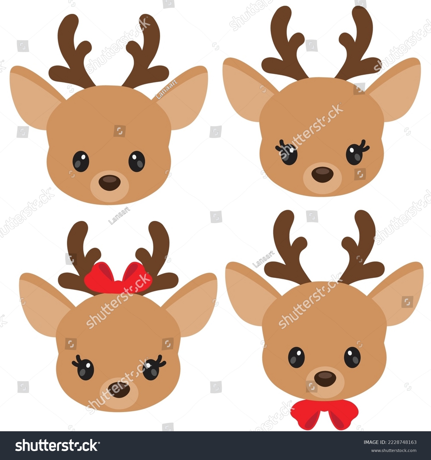 Cute Baby Reindeer Face Vector Cartoon Stock Vector (Royalty Free