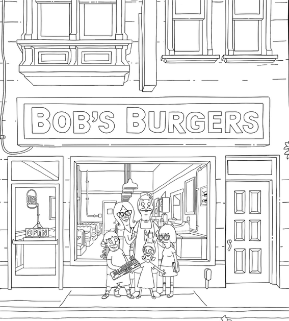 bobs burgers in humberger restaurant coloring page Super Coloring Pages