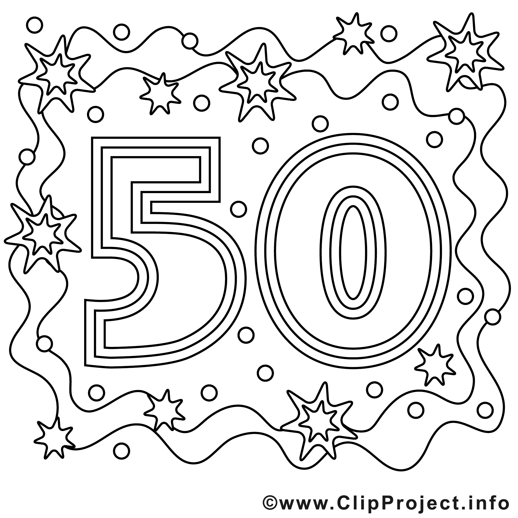 Clipart 50 Ans / 50 ans dessin à télécharger - Anniversaire à colorier