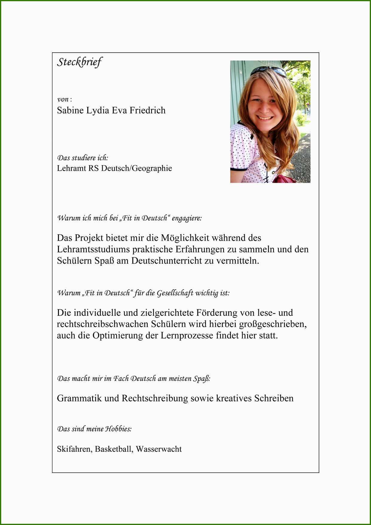 Begrüßungsmail An Kollegen Vorlage Unglaublich Steckbrief Erzieherin