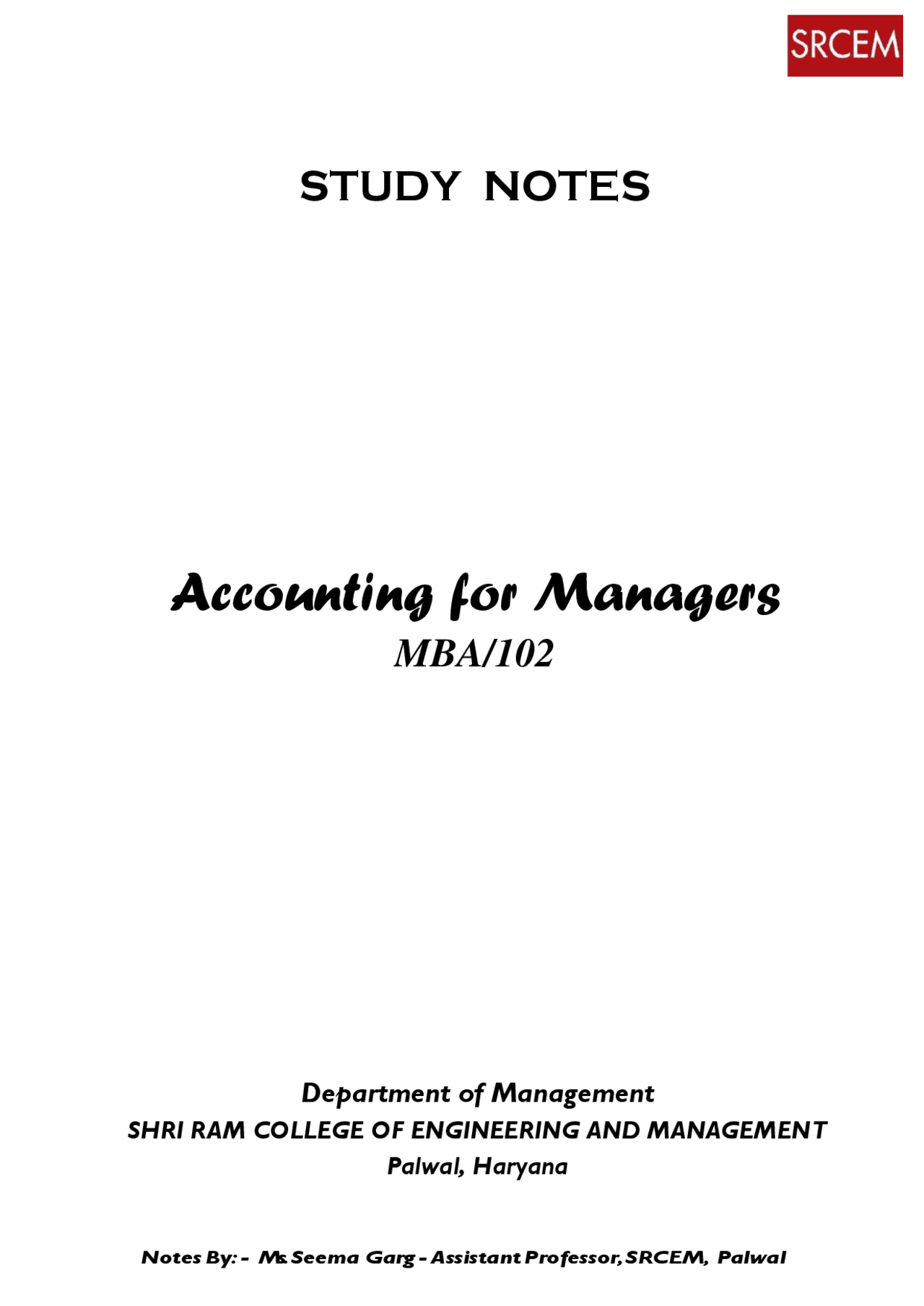 Account for managers - Docsity