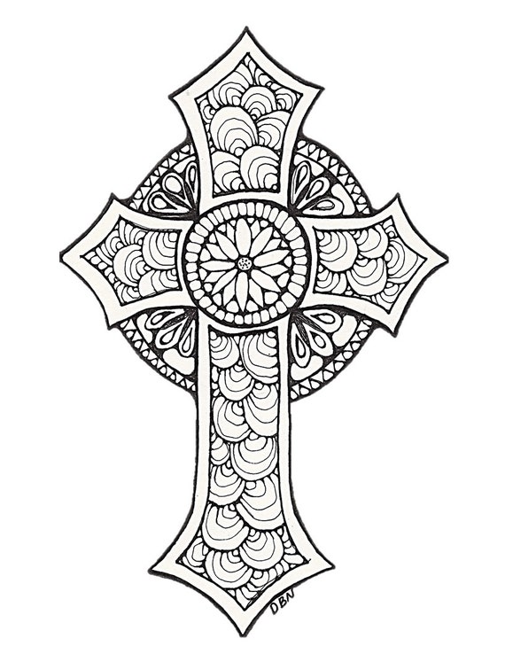 Items similar to Adult Colouring Page:Cross, Original Digital Download