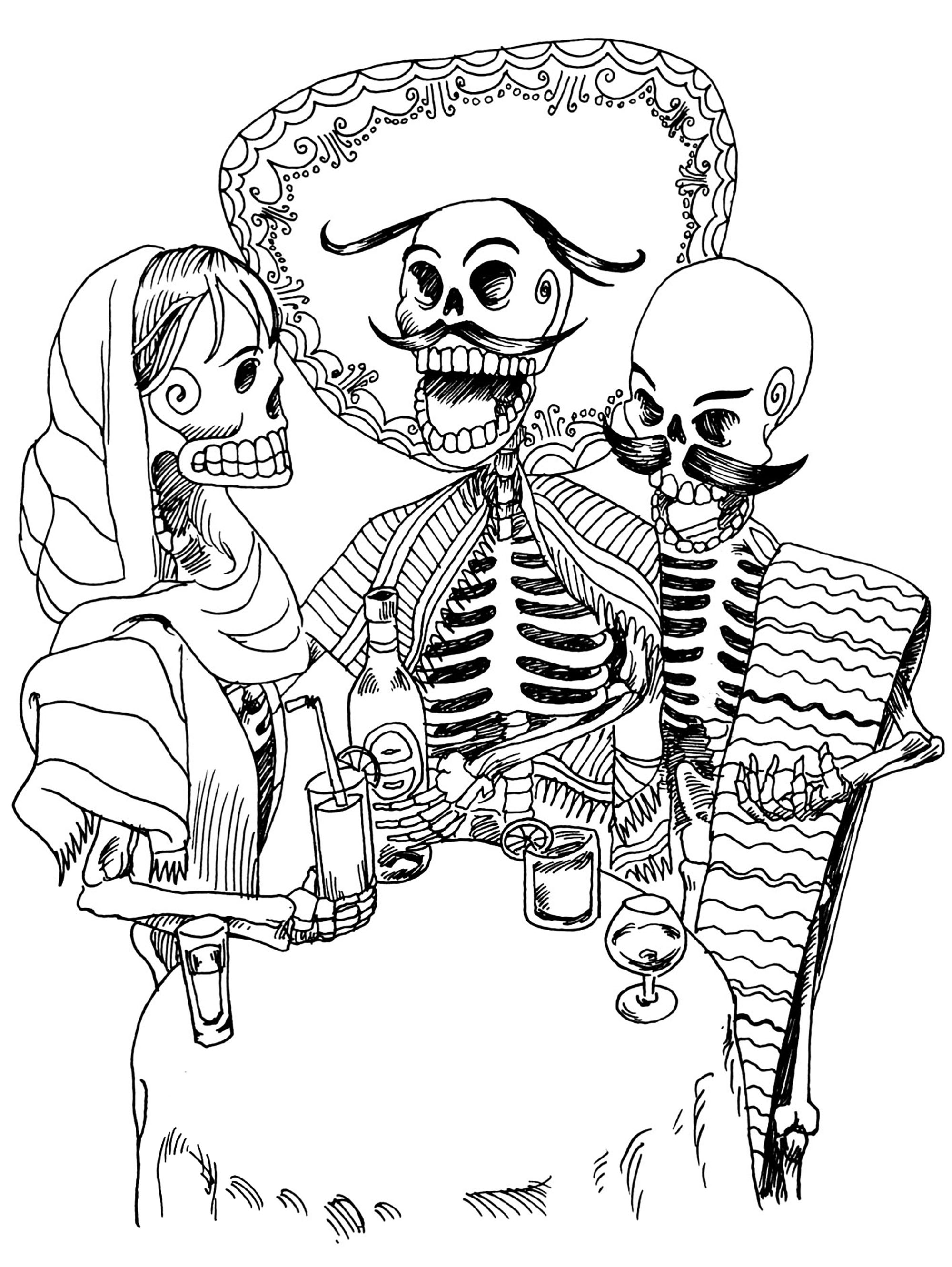 El dia de los muertos skeletons - El Día de los Muertos Adult Coloring