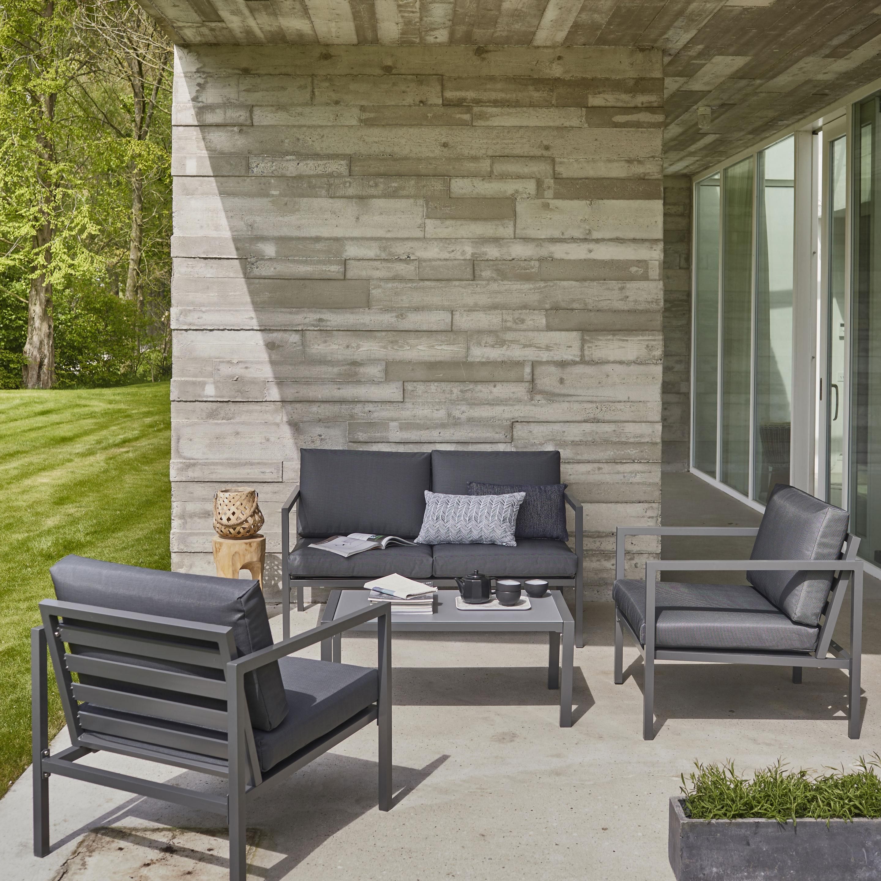 Salon bas de jardin Niagara aluminium gris, 4 personnes NATERIAL en