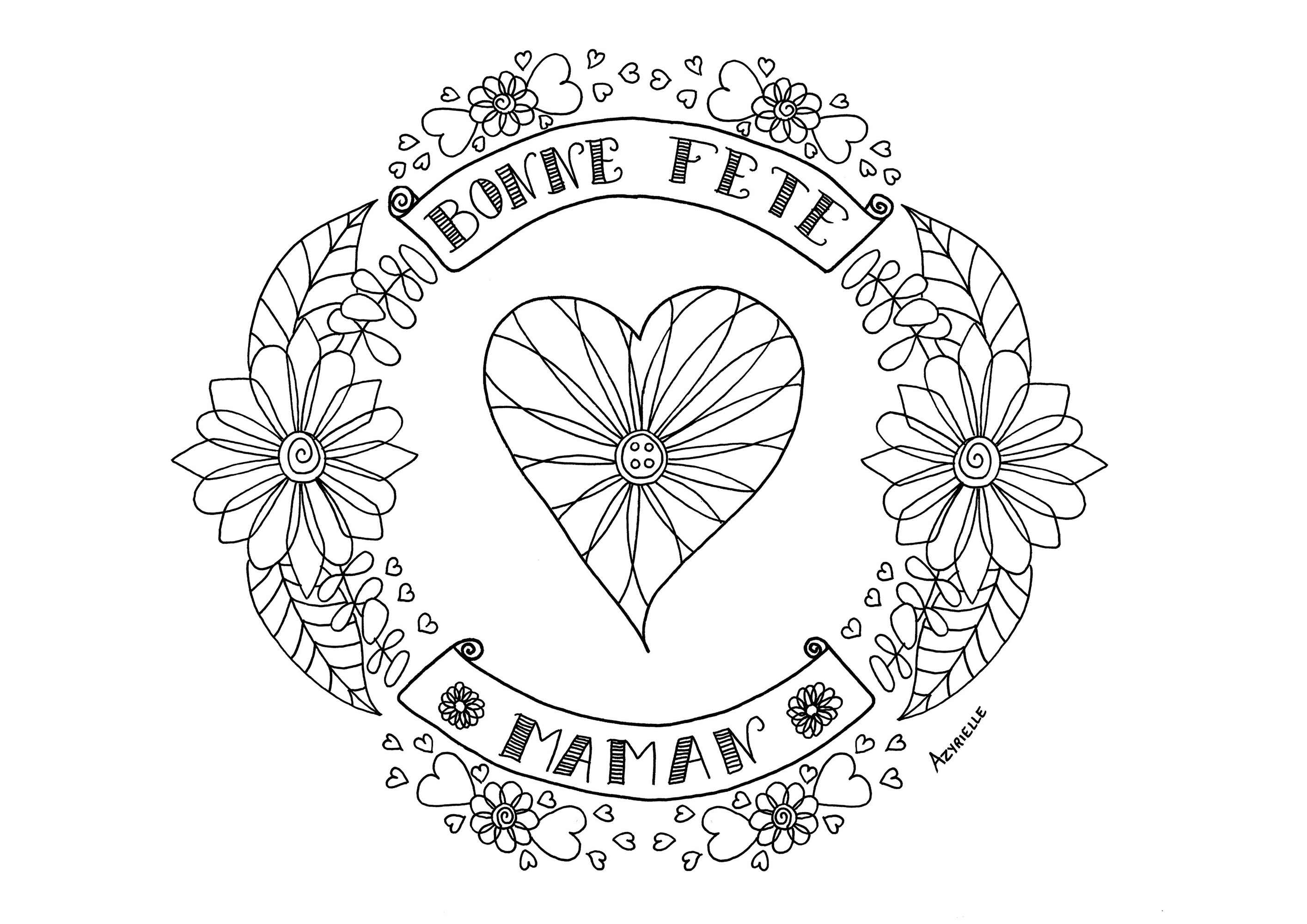 Fete des meres coeur - Fête des mères - Coloriages difficiles pour adultes