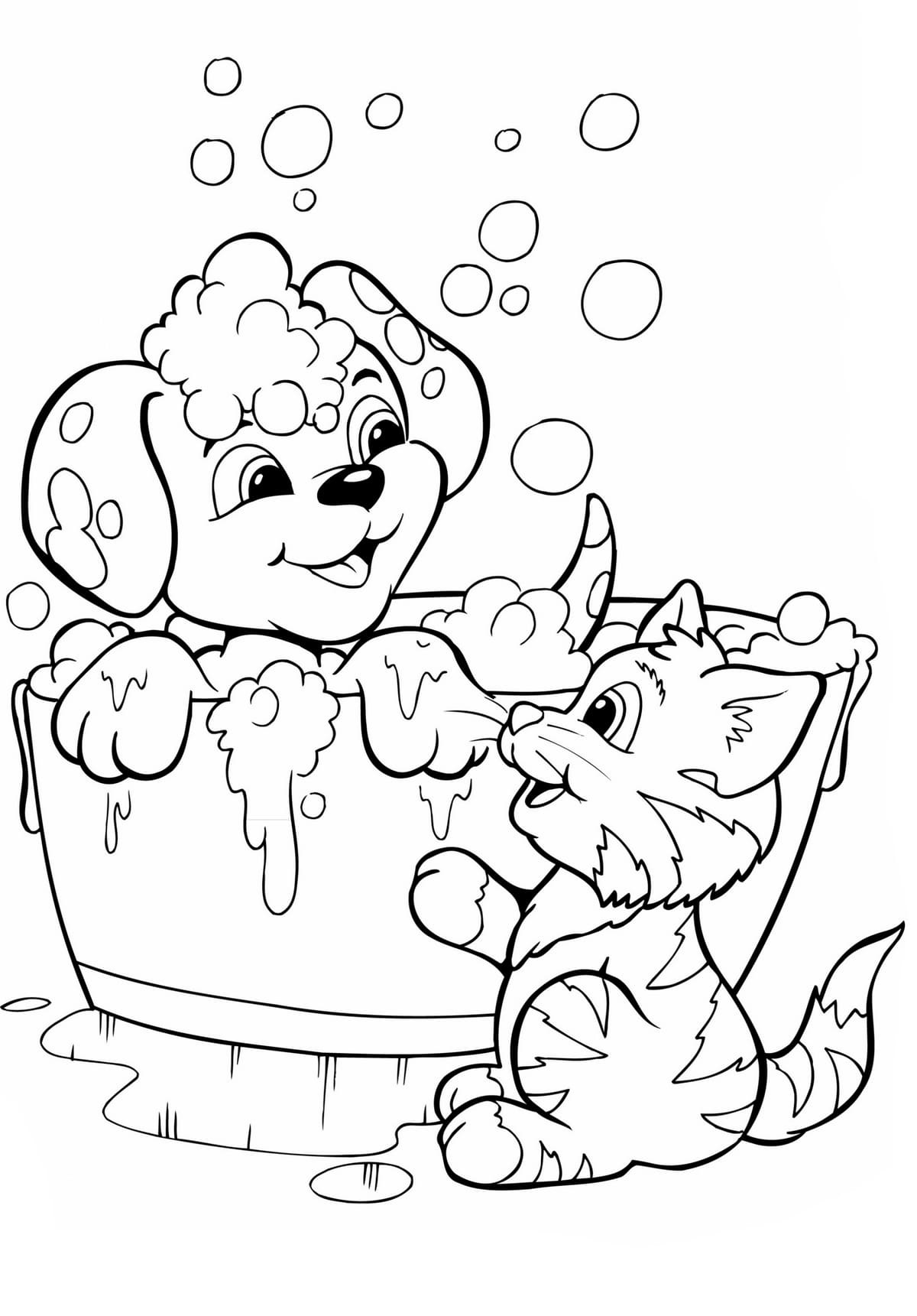 Adorable Cat and Dog Coloring Page - Free Printable Coloring Pages for Kids