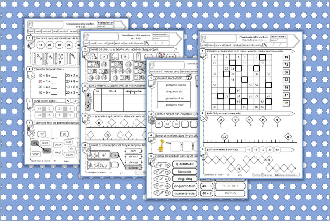 IPOTÂME.TÂME: CP Numération : fiches exercices 20 à 99