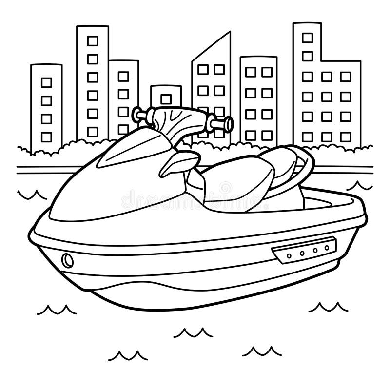 Jet Ski Vehicle Coloring Page for Kids Stock Vector - Illustration of